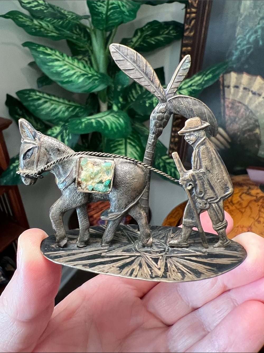 VTG Colombia Sterling 900 Silver Raw Emeralds Donkey Burro Business Card Holder